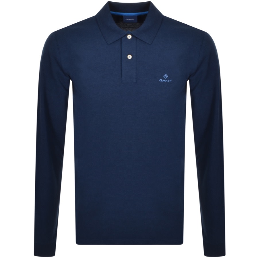 Alternative Image for ProductGant Contrast Collar Long Sleeve Polo T Shirt Navy1